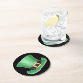 St Patrick's Day Green Top Hat op Black Ronde Kartonnen Onderzetter (Insitu)
