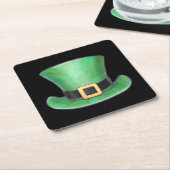 St Patrick's Day Green Top Hat op Black Vierkante Kartonnen Onderzetter (Schuin)