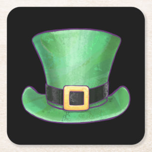 St Patrick's Day Green Top Hat op Black Vierkante Kartonnen Onderzetter