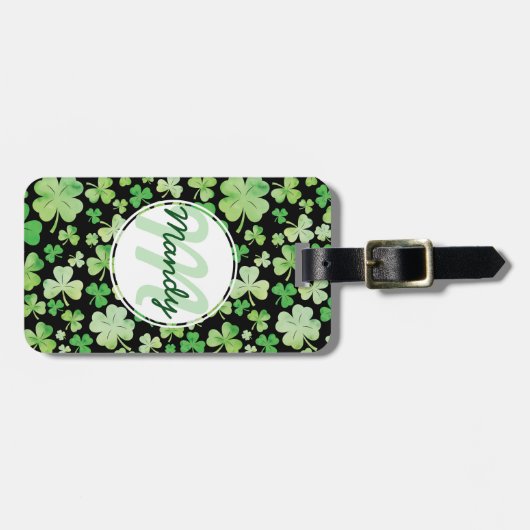 St Patricks Day Green Waterverf Shamrock Pattern Bagagelabel (Voorkant horizontaal)