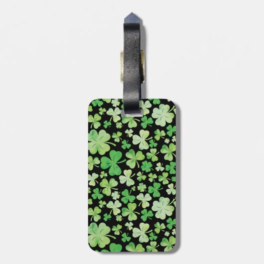 St Patricks Day Green Waterverf Shamrock Pattern Bagagelabel (Achterkant verticaal)