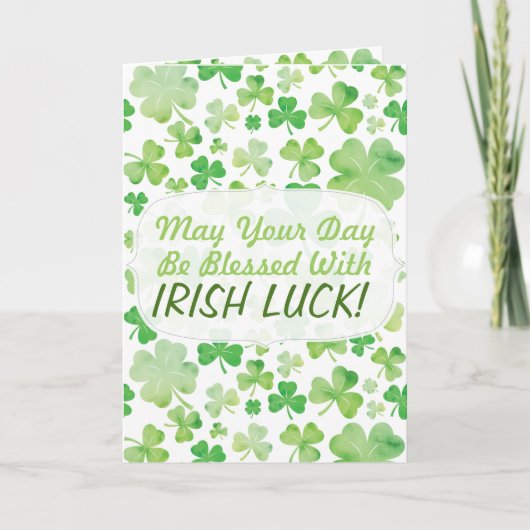 St Patricks Day Green Waterverf Shamrock Pattern Kaart (Voorkant)