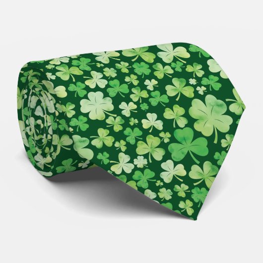 St Patricks Day Green Waterverf Shamrock Pattern Stropdas (Opgerold)