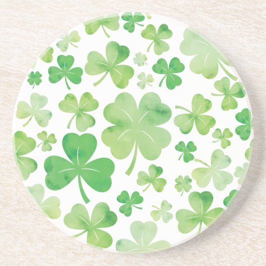 St Patricks Day Green Waterverf Shamrock Pattern Zandsteen Onderzetter (Voorkant)