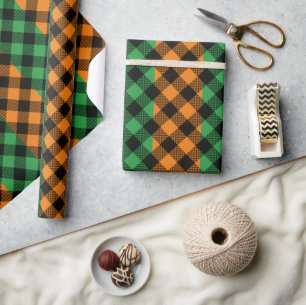 St. Patrick's Day Groen Sinaasappel Plaid Patroon Cadeaupapier