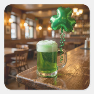 St. Patrick's Day Groene Bier en Ballon Vierkante Sticker
