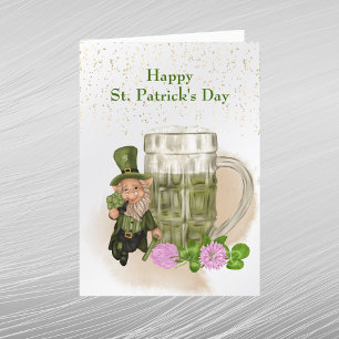 St. Patrick's Day Groene Bier Leprechaun Klaver Feestdagen Kaart