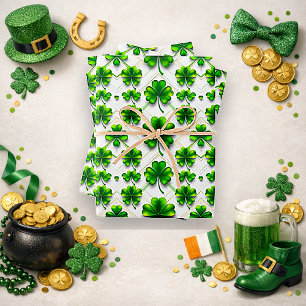 St. Patrick's Day Groene Klaver Diamant Patroon Inpakpapier Vel