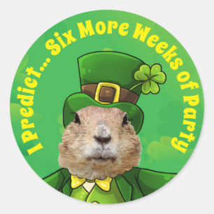 St. Patrick's Day Groundhog Party Animal Ronde Sticker