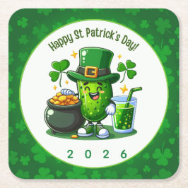 St Patricks Day Happy Pickle Vierkante Kartonnen Onderzetter