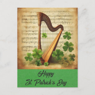 St Patricks Day Harp Shamrock Irish Music Briefkaart