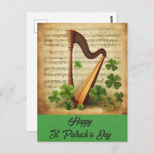  St Patricks Day Harp Shamrock Irish Music Briefkaart (Voorkant / Achterkant)