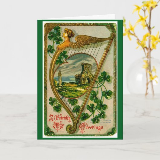 St. Patrick's Day Harp Wenskaart Kaart (Gele Bloem)