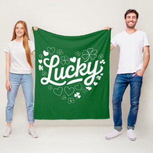 St. Patrick's Day Hartje Lucky Clover Shamrock  Fleece Deken