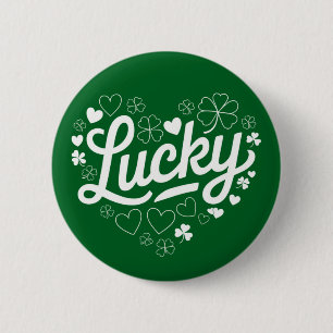 St. Patrick's Day Hartje Lucky Clover Shamrock  Ronde Button 5,7 Cm
