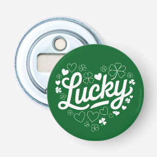 St Patrick's Day Heart Lucky Clover Shamrock Button Flesopener