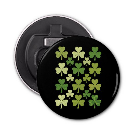 St Patrick's Day Heart Lucky Clover Shamrock Button Flesopener (Voorkant)