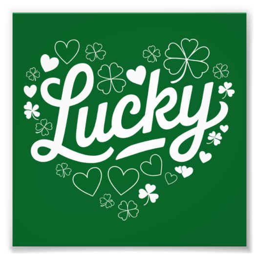 St Patrick's Day Heart Lucky Clover Shamrock Foto Afdruk (Voorkant)