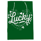 St Patrick's Day Heart Lucky Clover Shamrock Medium Cadeauzakje (Voorkant)