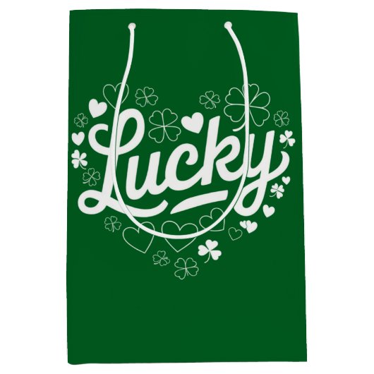 St Patrick's Day Heart Lucky Clover Shamrock Medium Cadeauzakje (Voorkant)