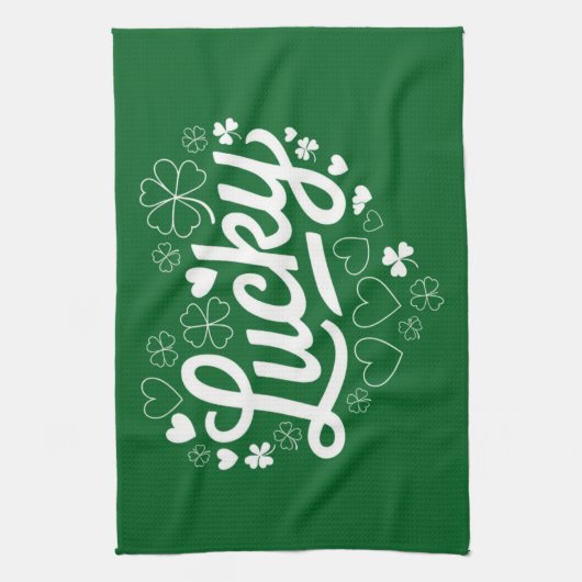 St Patrick's Day Heart Lucky Clover Shamrock Theedoek (Verticaal)