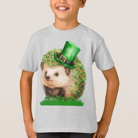 St. Patrick's Day Hedgehog Boys T-shirt gris (Devant)