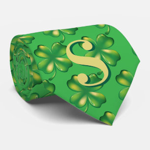 St. Patrick's Day Heren Monogram Groene Shamrock Stropdas