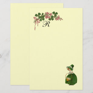 ST. PATRICK'S DAY, IERS MEISJE EN KLAVERTJES MONOG BRIEFPAPIER