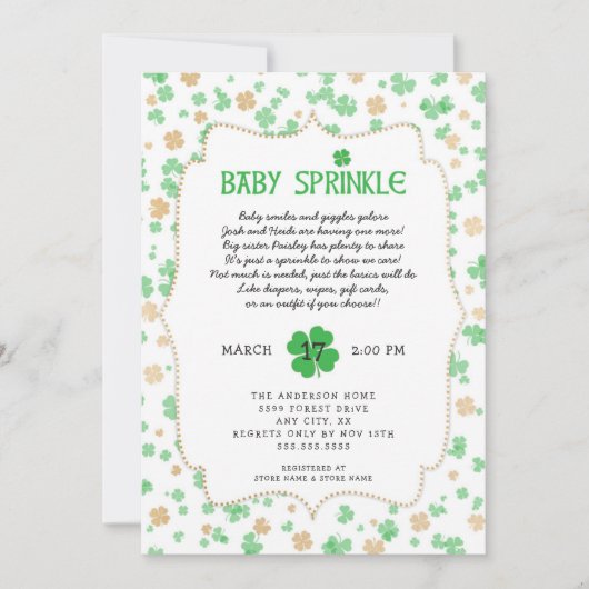 St. Patrick's Day Ierse baby sprinkle feestje Kaart (Voorkant)