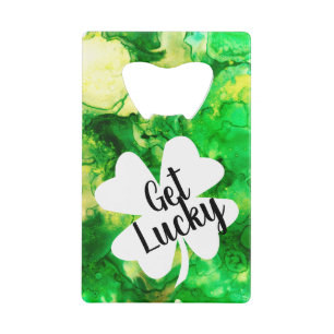 St. Patrick's Day Ink Splatter Get Lucky Shamrock Kredietkaart Flessenopener