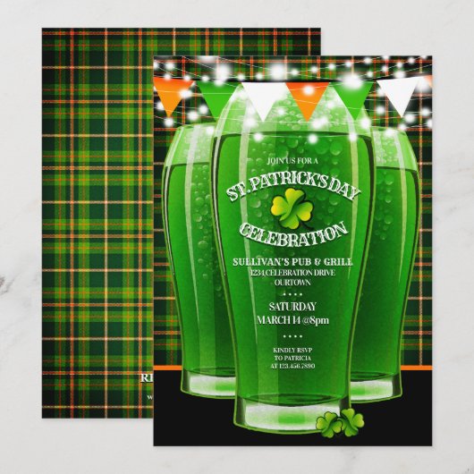 St. Patricks Day Invitations de la fête des adulte (Devant / Derrière)