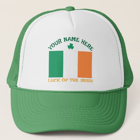 St Patrick's Day Ireland Flag Custom Name Shamrock Trucker Pet (Voorkant)