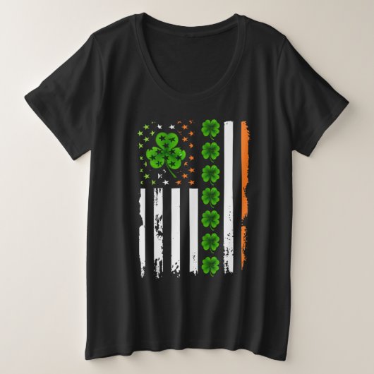 St Patrick's Day IRISH AMERICAN FLAG Shamrock Line Grote Maat T-shirt (Design voorkant)
