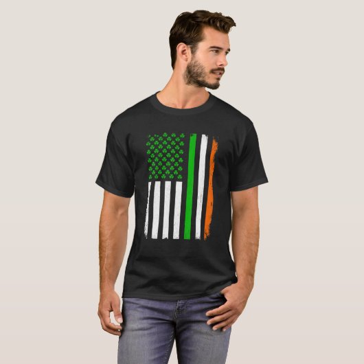 St. Patrick's Day Irish American Flag Shamrock Man T-shirt (Voorkant volledig)