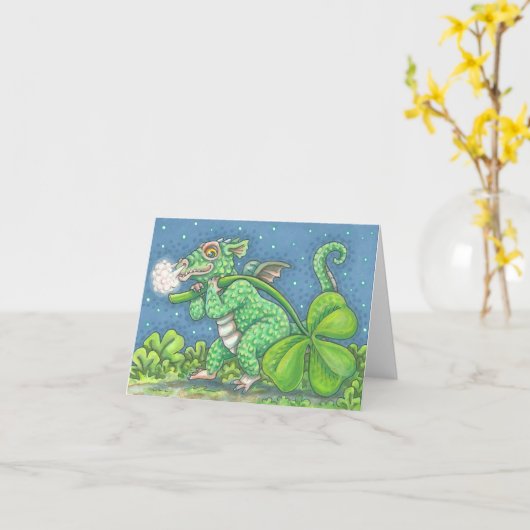 St. Patricks Day IRISH BABY DRAGON NOTE KAART Blan (Gele Bloem)