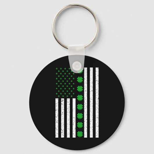 St Patricks Day Irish Clover American Flag Sleutelhanger (Voorkant)