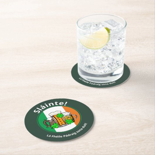 ST PATRICKS DAY Irish Flag Beer Ronde Kartonnen Onderzetter (Insitu)