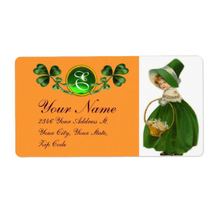 ST PATRICK'S DAY - IRISH GIRL EN SHAMROCKS ETIKET