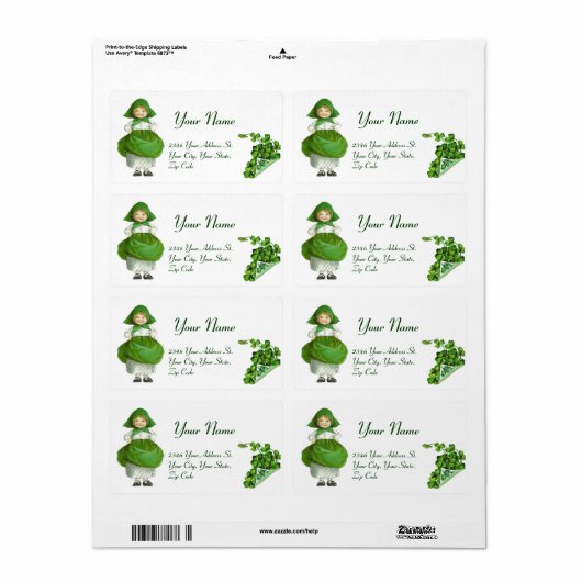 ST PATRICK'S DAY - IRISH GIRL EN SHAMROCKS ETIKET (Full Sheet)