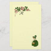 ST PATRICK'S DAY, IRISH GIRL EN SHAMROCKS MONOGRAM BRIEFPAPIER (Voorkant / Achterkant)