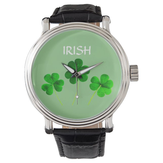 St Patrick's Day Irish Green Shamrock Leaves 2021 Horloge (Voorkant)