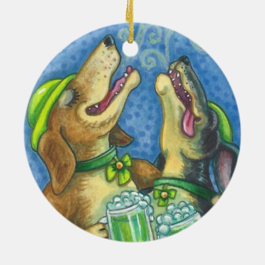 St. Patrick's Day Irish Hounds DOG ORNAMENT Round (Achterkant)