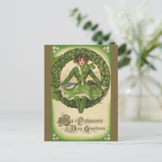St. Patrick's Day, Irish Lass in a Wreath Briefkaart (Staand voorkant)