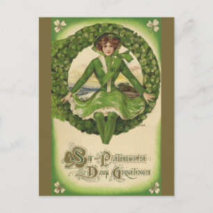  St. Patrick's Day, Irish Lass in a Wreath Briefkaart