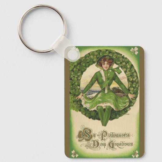 St. Patrick's Day, Irish Lass in a Wreath Sleutelhanger (Voorkant)