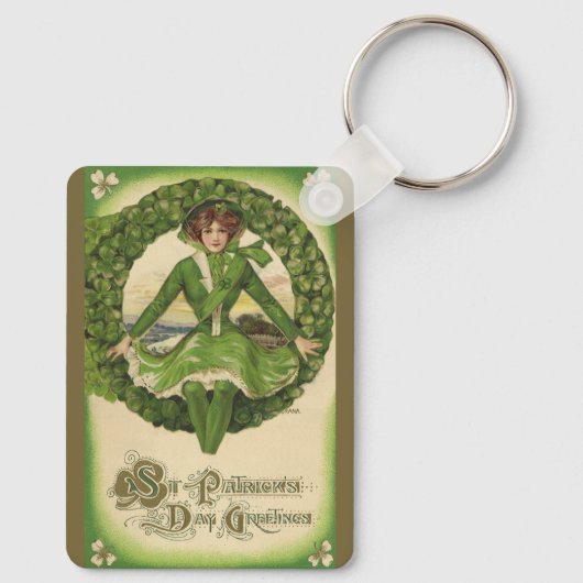  St. Patrick's Day, Irish Lass in a Wreath Sleutelhanger (Achterkant)