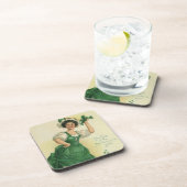 St. Patrick's Day Irish Lass met Klavers Bier Onderzetter (Rechterzijde)