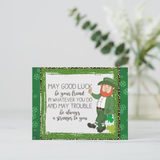 St Patricks Day Irish Leprechaun Green Shamrock Briefkaart (Staand voorkant)