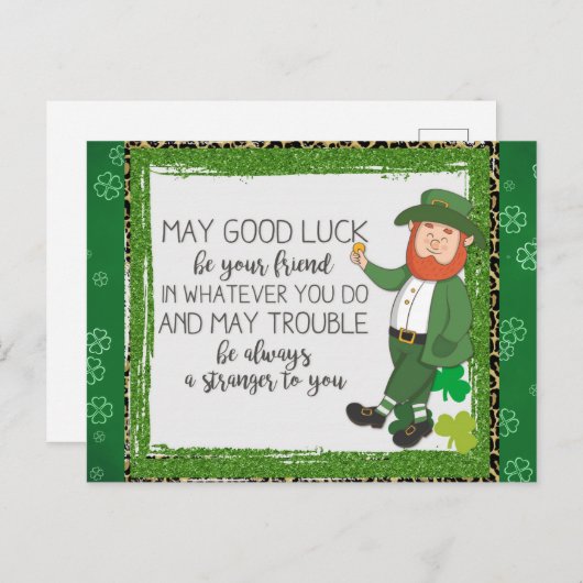 St Patricks Day Irish Leprechaun Green Shamrock Briefkaart (Voorkant / Achterkant)