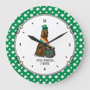 St. Patrick's Day Irish Setter Dog (red 1) Funny Grote Klok